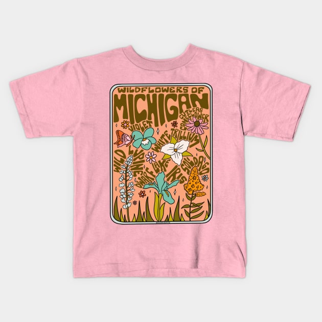 Michigan Wildflowers Kids T-Shirt by Doodle by Meg